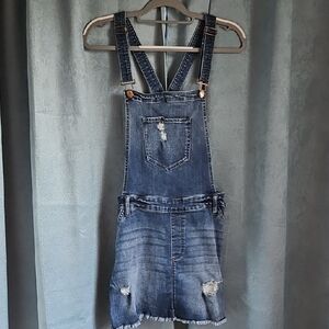 Celebrity Pink Distressed Denim Overall Dress in Blue